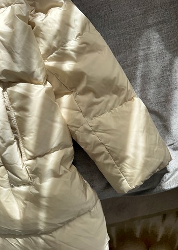 Beyaz Midi Şişme Kadın Kışlık Mont - Görsel 4