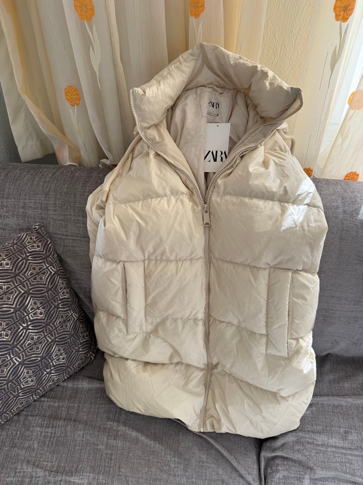 Beyaz Midi Şişme Kadın Kışlık Mont - Görsel 5