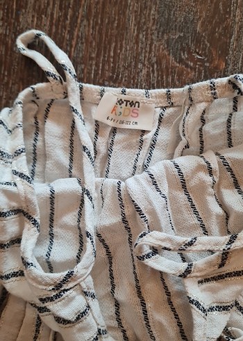 6 Yaş Beden çeşitli Renk Kız Çocuk Bej Keten Zebra Desenli Elbise