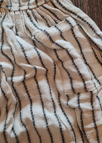 6 Yaş Beden Kız Çocuk Bej Keten Zebra Desenli Elbise