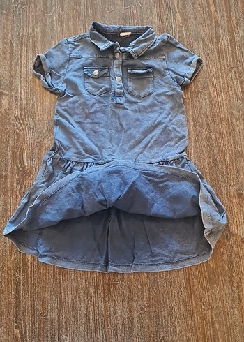 Diğer Kız Çocuk Gri Denim Kısa Kollu Elbise