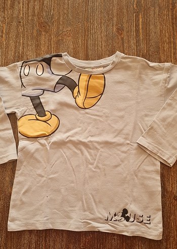 Gri Uzun Kollu Mickey Mouse Tişört - Görsel 3