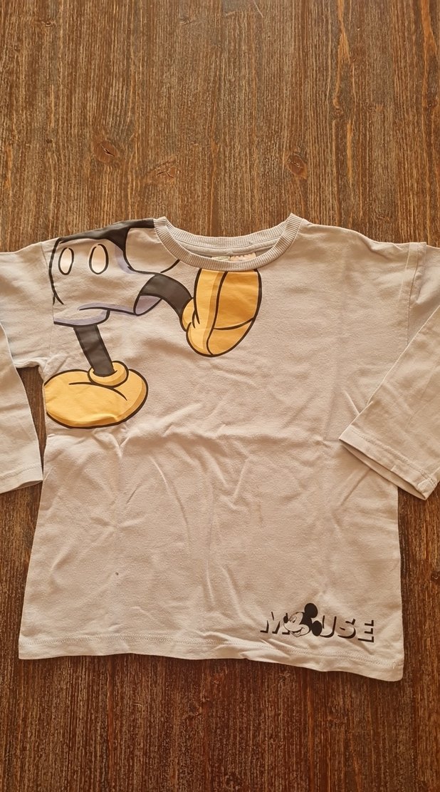 Gri Uzun Kollu Mickey Mouse Tişört - Görsel 3