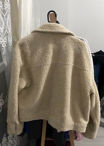 Bej Düğmeli Midi Peluş Kadın Ceket - Görsel 4