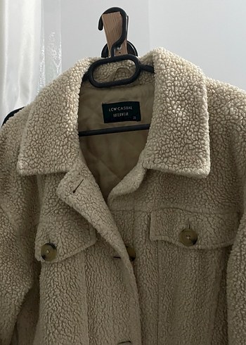 Bej Düğmeli Midi Peluş Kadın Ceket - Görsel 2