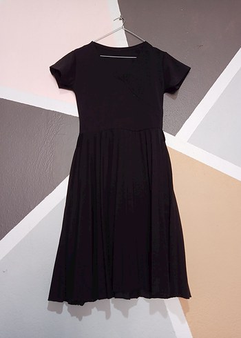 Siyah Midi Piliseli V Yaka Kadın Elbise - Görsel 6