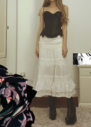 VINTAGE FAIRYCORE BEYAZ UZUN ETEK 