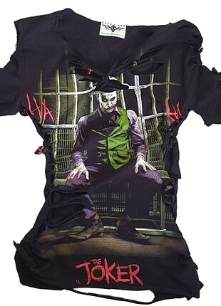 JOKER BASKILI YIRTIK TASARIM KORSE TARZI ÜST