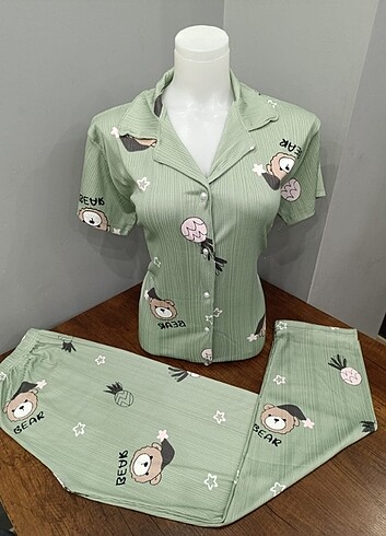Kadın Kısa Kollu Düğmeli Pijama Takımı