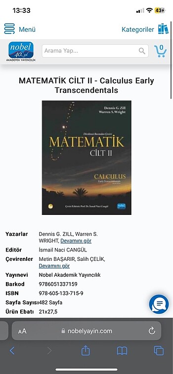 Üniversiteler için Kalkülüs cilt 2 kitabı