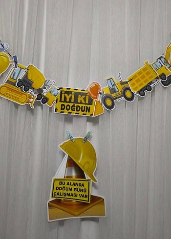 Sarı İnşaat Temalı Doğum Günü Süsleri