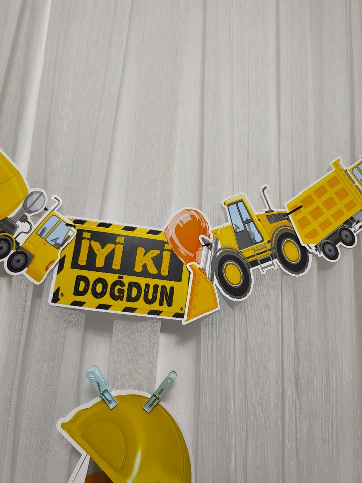 Sarı İnşaat Temalı Doğum Günü Süsleri - Görsel 3