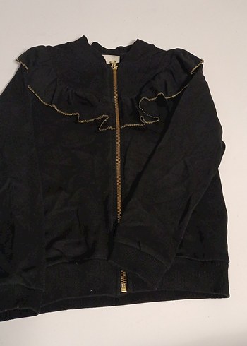 7 Yaş Beden Kız Çocuk Siyah Fermuarlı Sweatshirt
