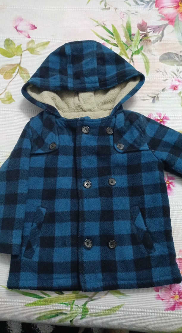 Erkek Çocuk Mavi Kareli Düğmeli Kaban - Görsel 2