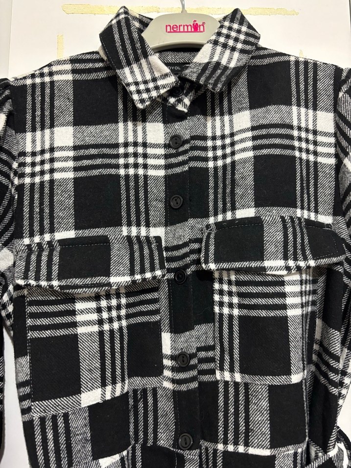 Kemerli Siyah Beyaz Ekose Uzun Elbise - Görsel 3