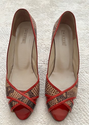 Kahverengi Yılan Desenli Topuklu Stiletto - Görsel 2