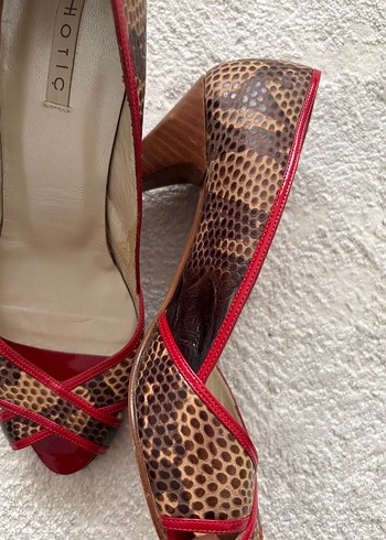 Kahverengi Yılan Desenli Topuklu Stiletto - Görsel 5