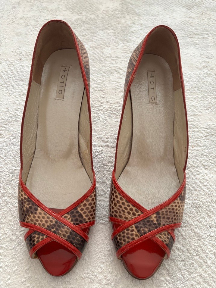 Kahverengi Yılan Desenli Topuklu Stiletto - Görsel 2