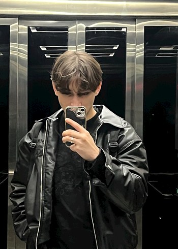 Siyah Deri Kadın Biker Ceket - Görsel 8