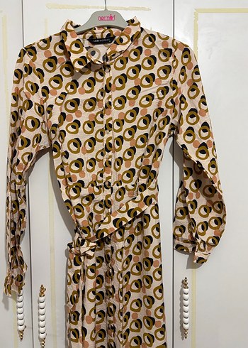 Desenli uzun kollu gömlek elbise - Görsel 8