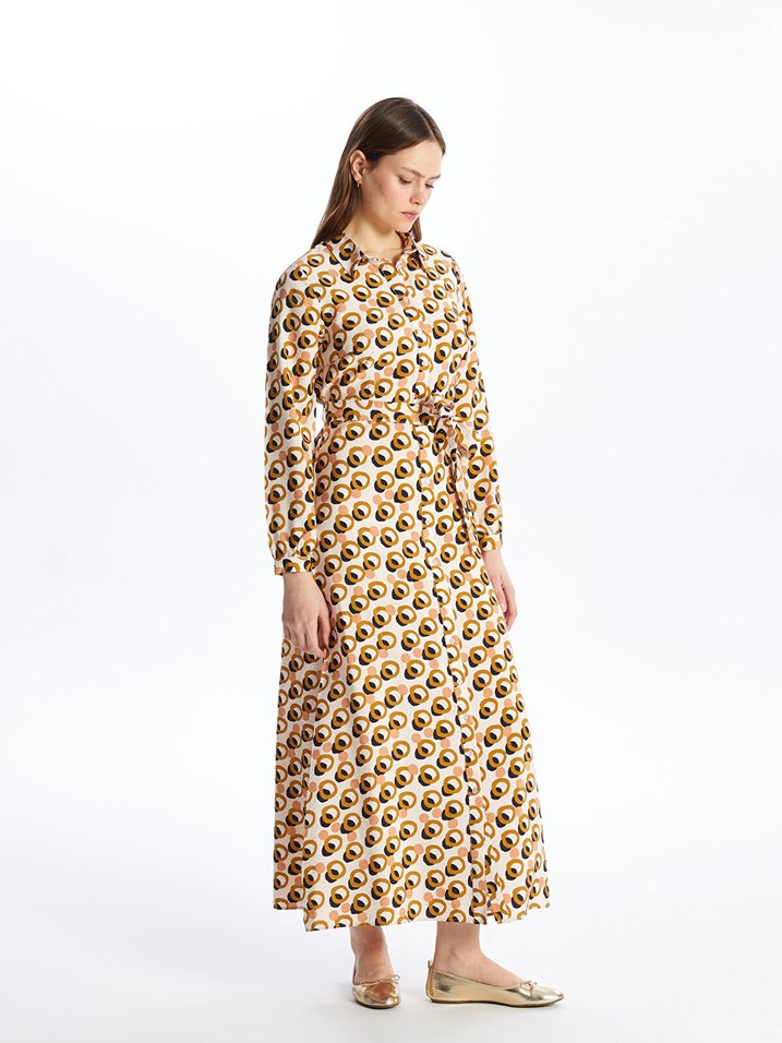 Desenli uzun kollu gömlek elbise - Görsel 2