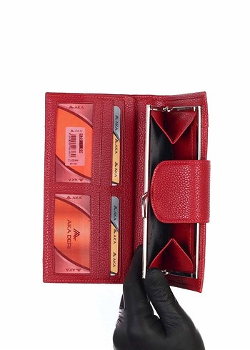 Kırmızı Deri Yılan Desenli Kadın Cüzdanı - Görsel 9