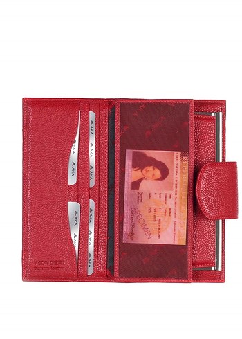 Kırmızı Deri Yılan Desenli Kadın Cüzdanı - Görsel 7