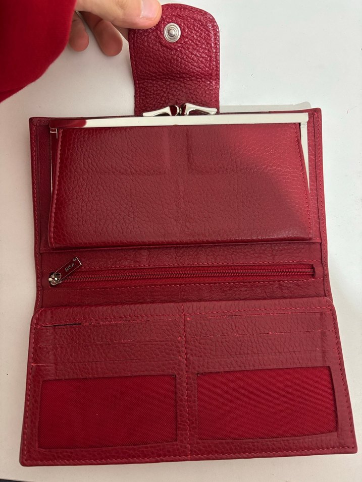 Kırmızı Deri Yılan Desenli Kadın Cüzdanı - Görsel 3