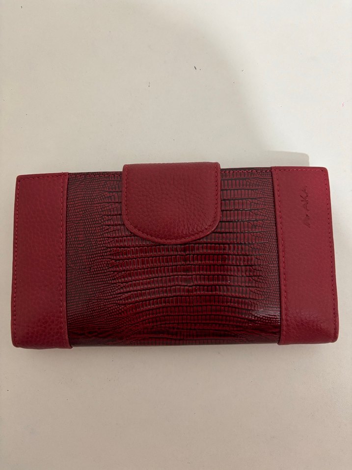 Kırmızı Deri Yılan Desenli Kadın Cüzdanı - Görsel 2