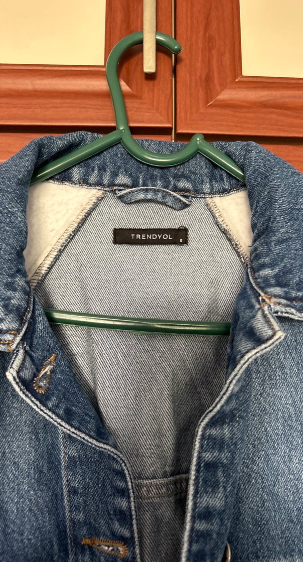 Kadın Denim Ceket, Düğmeli, Uzun Kollu, Mavi-Beyaz - Görsel 3