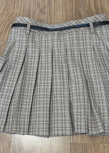 XSIDE Beli Kemerli Ekose Pileli Etek - Görsel 3