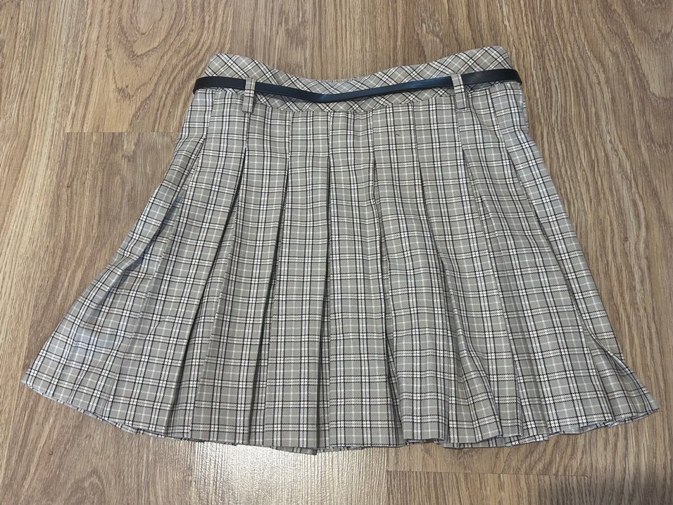 XSIDE Beli Kemerli Ekose Pileli Etek - Görsel 3