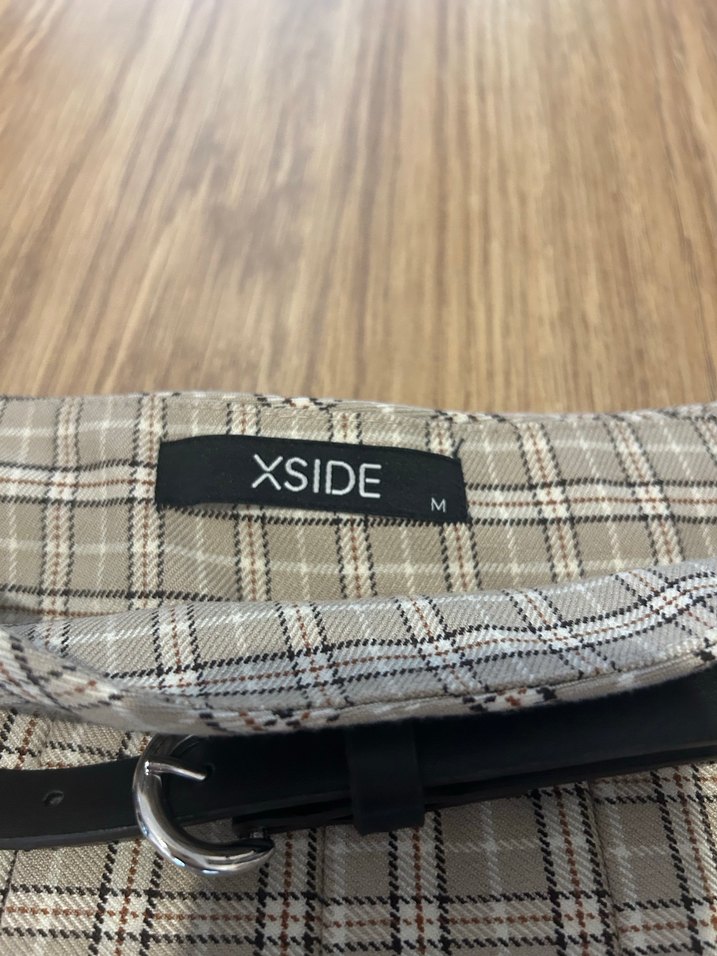 XSIDE Beli Kemerli Ekose Pileli Etek - Görsel 4