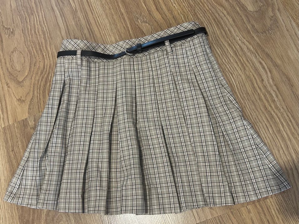 XSIDE Beli Kemerli Ekose Pileli Etek - Görsel 2