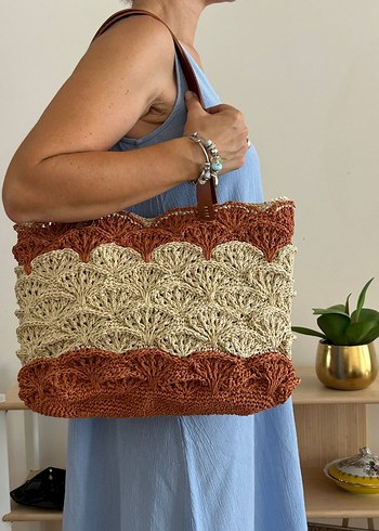 Deniz Kabuğu Çanta | Kağıt İp | Deri Sap - Görsel 2