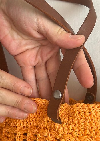 Turuncu Dönence-Kağıt İp Çanta-Deri Sap - Görsel 6