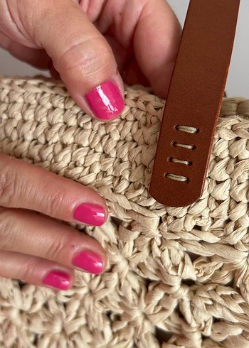 Çerçeveli Yıldız Rafya Çanta | Deri Sap - Görsel 5