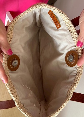 Çerçeveli Yıldız Rafya Çanta | Deri Sap - Görsel 7