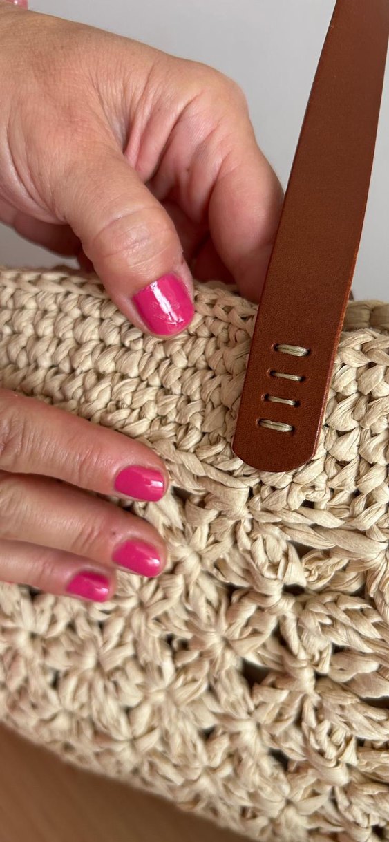 Çerçeveli Yıldız Rafya Çanta | Deri Sap - Görsel 5