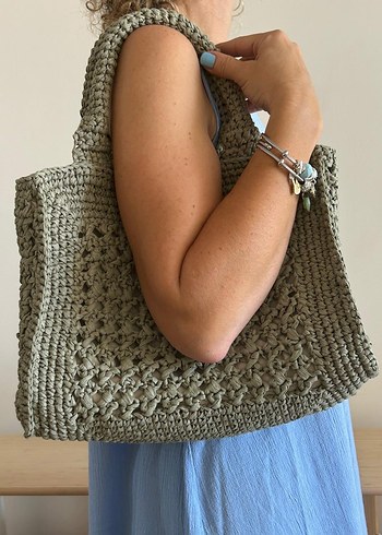 Yeşil Rafya Bohem Çanta - Görsel 3