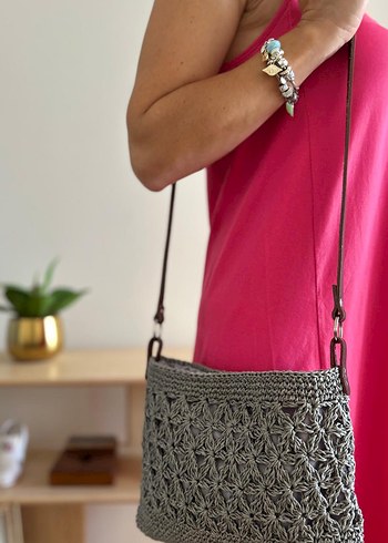 Gri Yıldız Çapraz Çanta | Deri Sap - Görsel 3