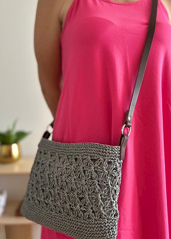 Gri Yıldız Çapraz Çanta | Deri Sap - Görsel 4