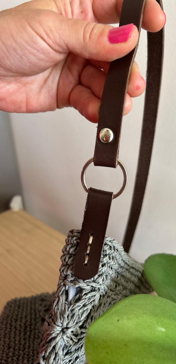 Gri Yıldız Çapraz Çanta | Deri Sap - Görsel 5