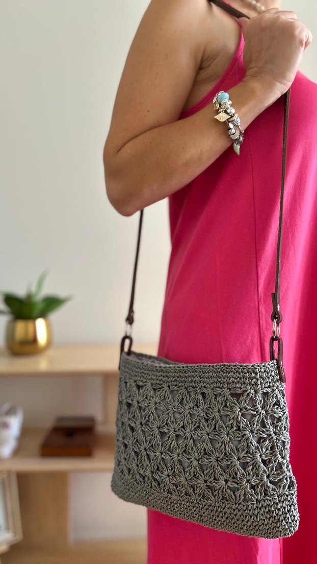 Gri Yıldız Çapraz Çanta | Deri Sap - Görsel 3