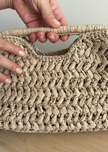 Burslu Hasır Desen Rafya El Çantası - Görsel 5