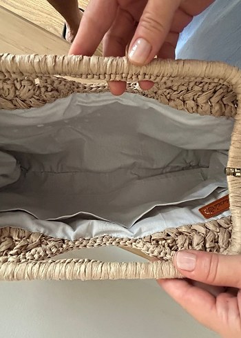 Burslu Hasır Desen Rafya El Çantası - Görsel 6