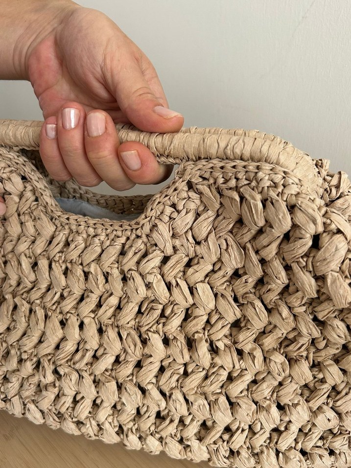 Burslu Hasır Desen Rafya El Çantası - Görsel 4