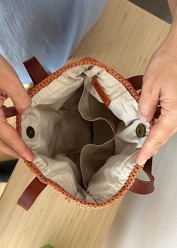 Kağıt İp Motifli Çanta | Deri Sap - Görsel 6