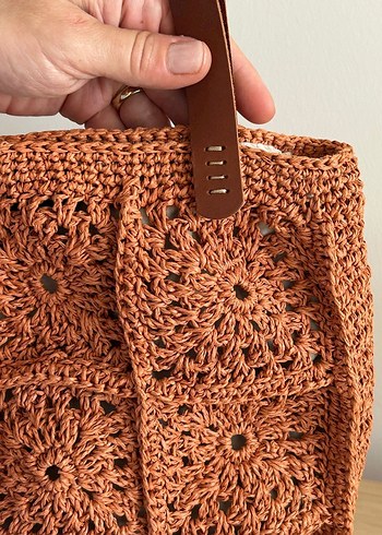 Kağıt İp Motifli Çanta | Deri Sap - Görsel 4