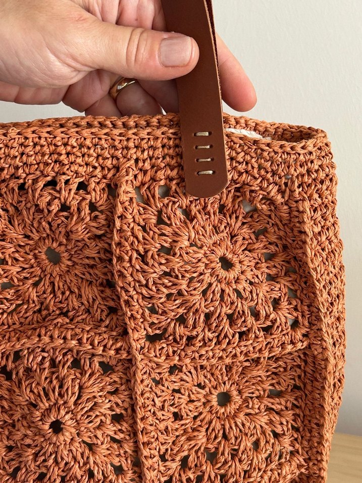 Kağıt İp Motifli Çanta | Deri Sap - Görsel 4